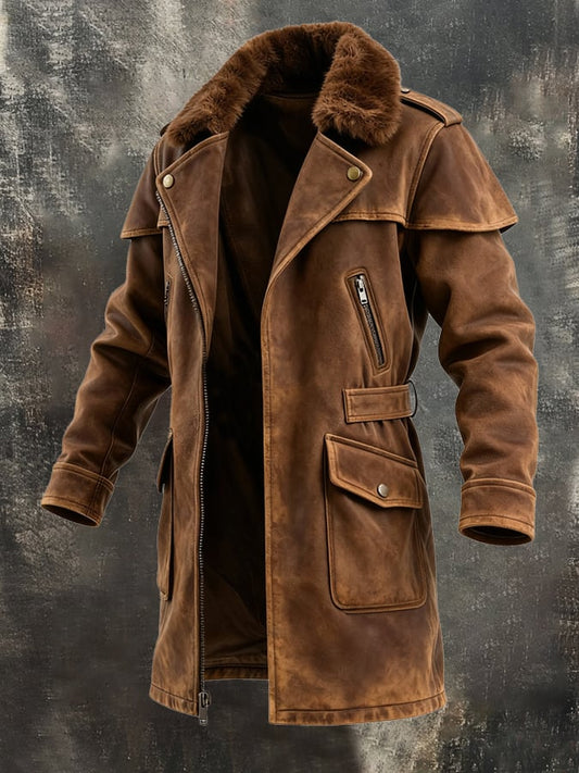 Men's Warm Large Fur Collar Suede Jacket Windbreaker