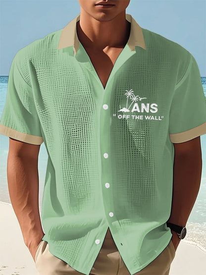 Men's Sports Logo Printed Casual Waffle Shirt (No Chest Pocket)