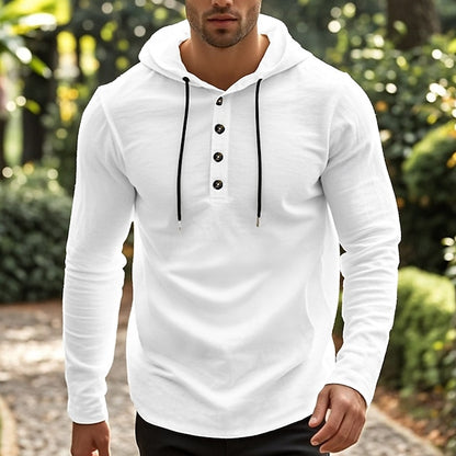 Men's Shirt Beach Wear Hooded Shirt Solid / Plain Color Street Going out Black White Khaki Gray Long-Sleeve Hooded Summer Clothing Apparel Adjustable Drawstring Hood