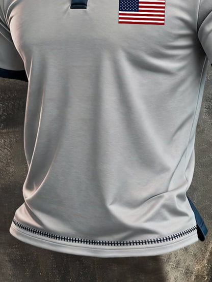 Men's Retro "Patriot" Color-Block Short-Sleeve Polo Shirt