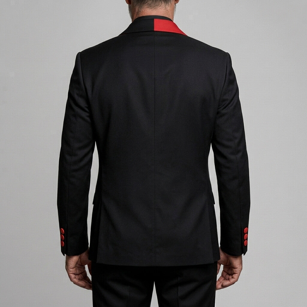 Men's Formal Black Contrast Peak Lapel Double-Breasted Welt Pocket Blazer