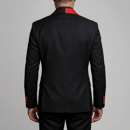 Men's Formal Black Contrast Peak Lapel Double-Breasted Welt Pocket Blazer