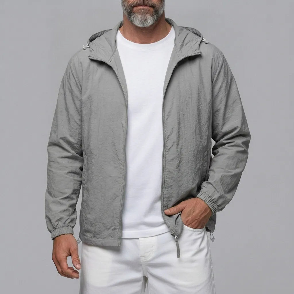 Men's Casual Solid Color Sun Protection Breathable Zip-Up Hooded Jacket
