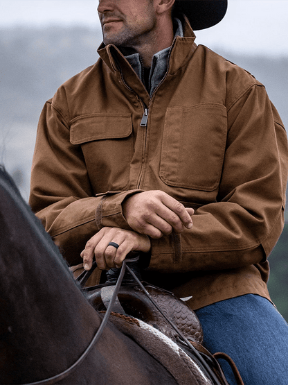 Men's Retro Western Colorblock Multi-Pocket Outdoor Outer Jacket