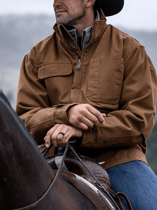 Men's Retro Western Colorblock Multi-Pocket Outdoor Outer Jacket
