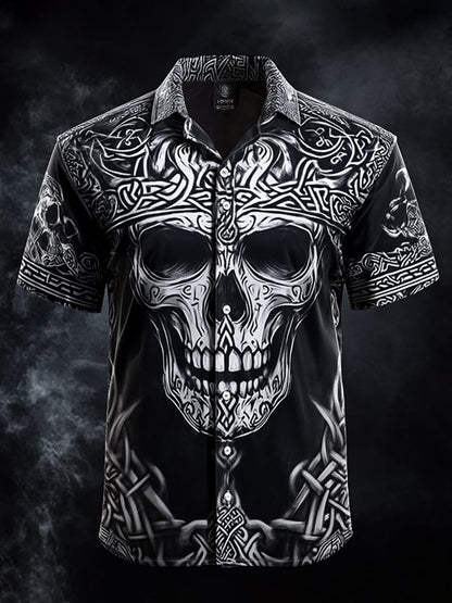 Men's Vintage Skull and Floral Short Sleeve Shirt
