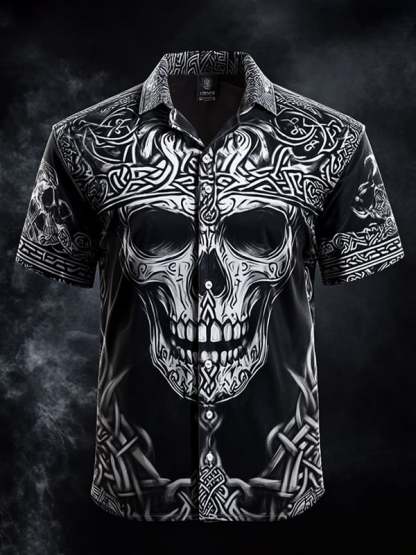 Men's Vintage Skull and Floral Short Sleeve Shirt