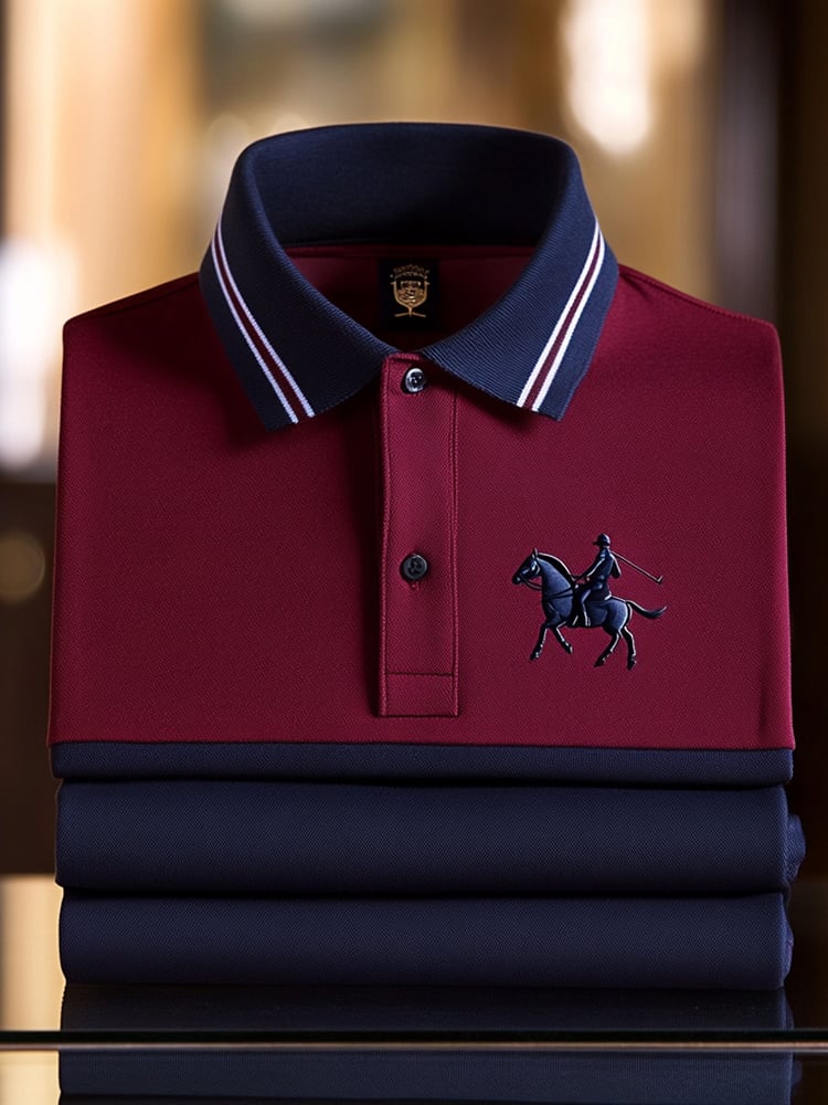 Men's Classic Business Logo Button Short Sleeve Polo Shirt