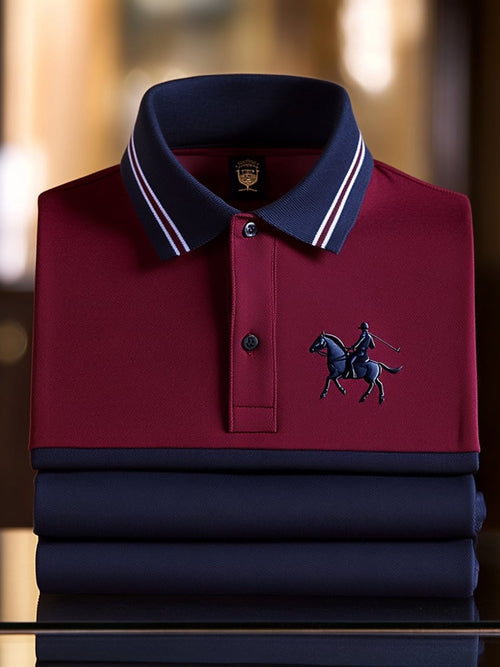 Men's Classic Business Logo Button Short Sleeve Polo Shirt