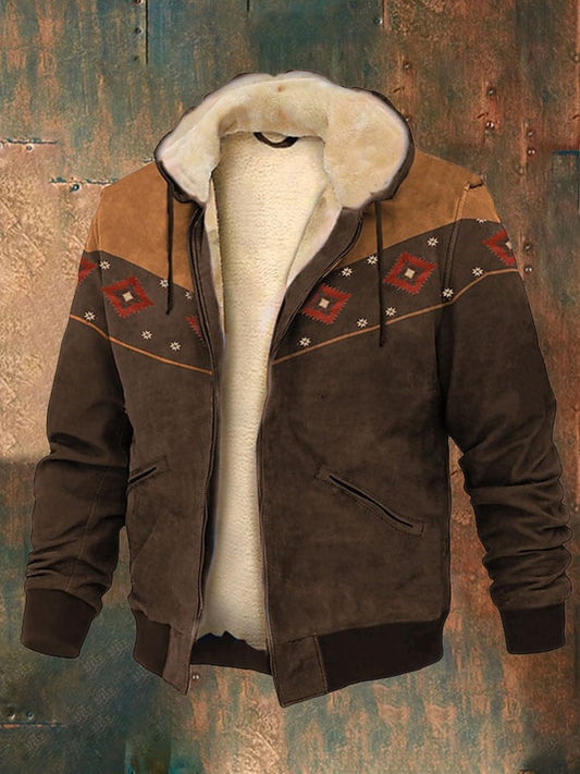 Men'S Retro Western Print Cotton Zipper Outerwear