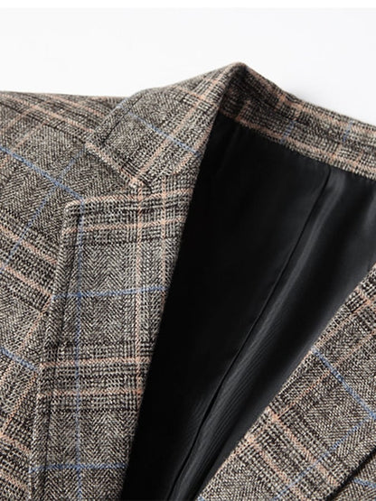 Checkered Gentleman Business Casual Slim Suit Jacket