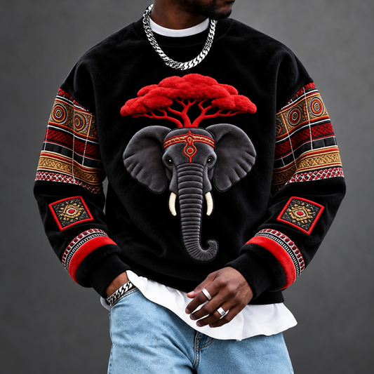 Men's Round-Neck Sweatshirt with Elephant Print