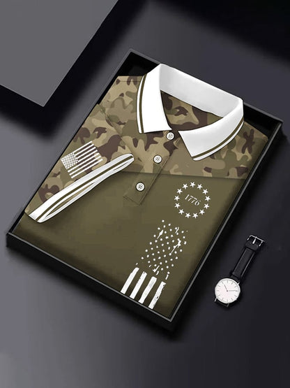 Men's Vintage Camouflage Flag Print Polo Shirt