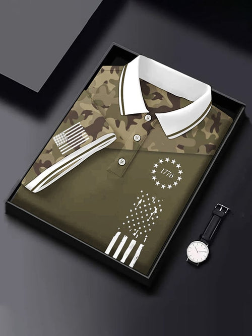Men's Vintage Camouflage Flag Print Polo Shirt