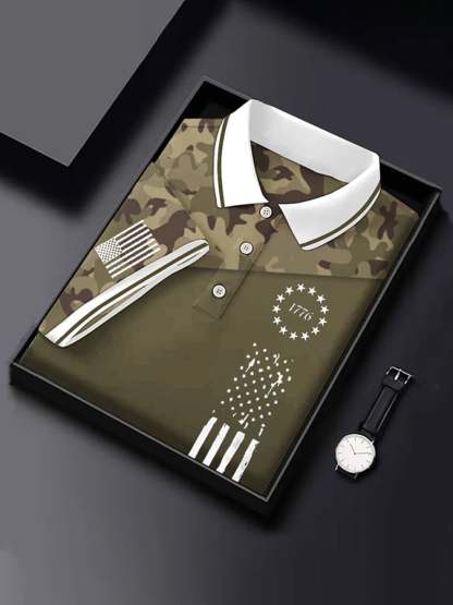 Men's Vintage Camouflage Flag Print Polo Shirt
