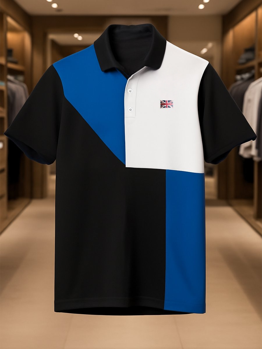 Men's Business Casual Union Jack Button Short Sleeve Polo Shirt