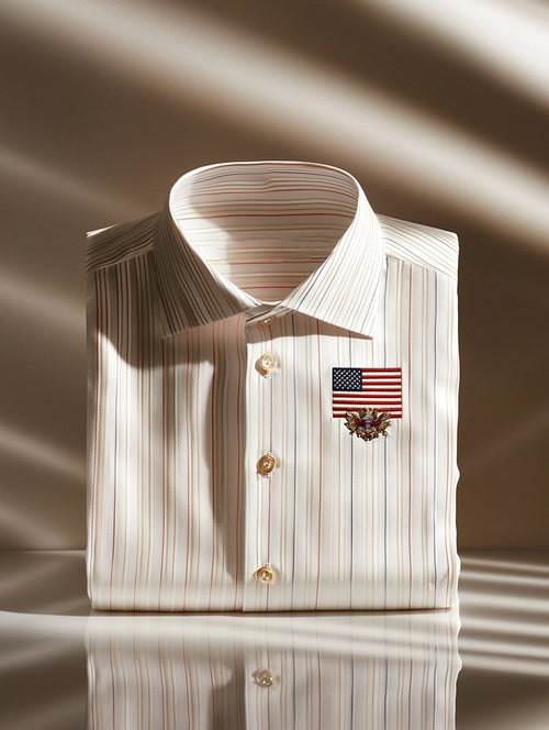 Men's Satin Independence Day Business Stripe Casual Short Sleeve Butto