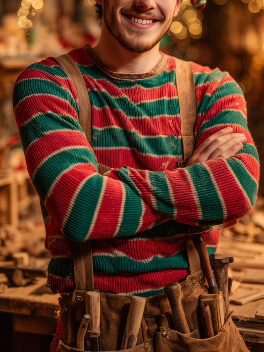 Men's Casual Fun Christmas Striped Art Ugly Sweater
