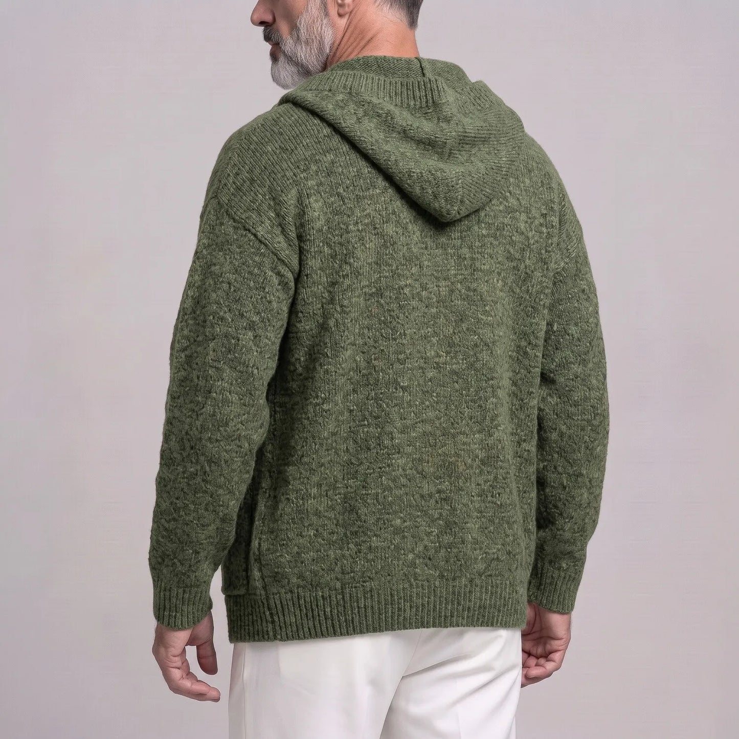 Men's Casual Solid Color Single Breasted Pockets Drop Shoulder Loose Knit Hooded Cardigan