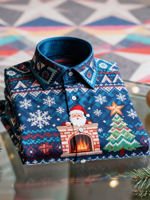 Men's  Christmas Long Sleeve Button-Down Shirt