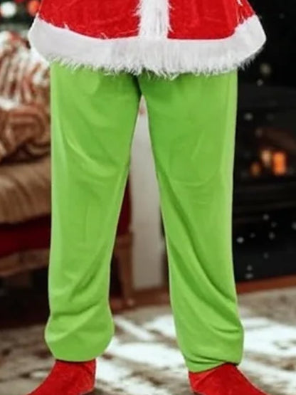 Men'S Warm Plush Patchwork Contrast Color Christmas Suit