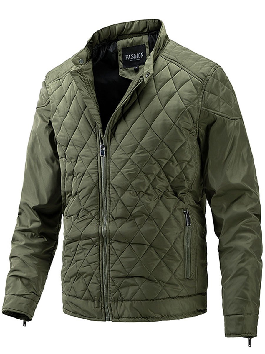 Men's Light Cotton Clothes Casual Diamond Shaped Stand-up Collar Coat Fashion Cotton-padded Jacket