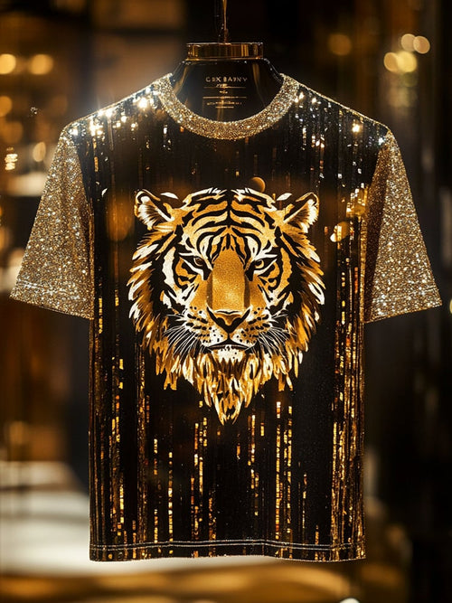 Men's Business Tiger Print Short Sleeve T-Shirt