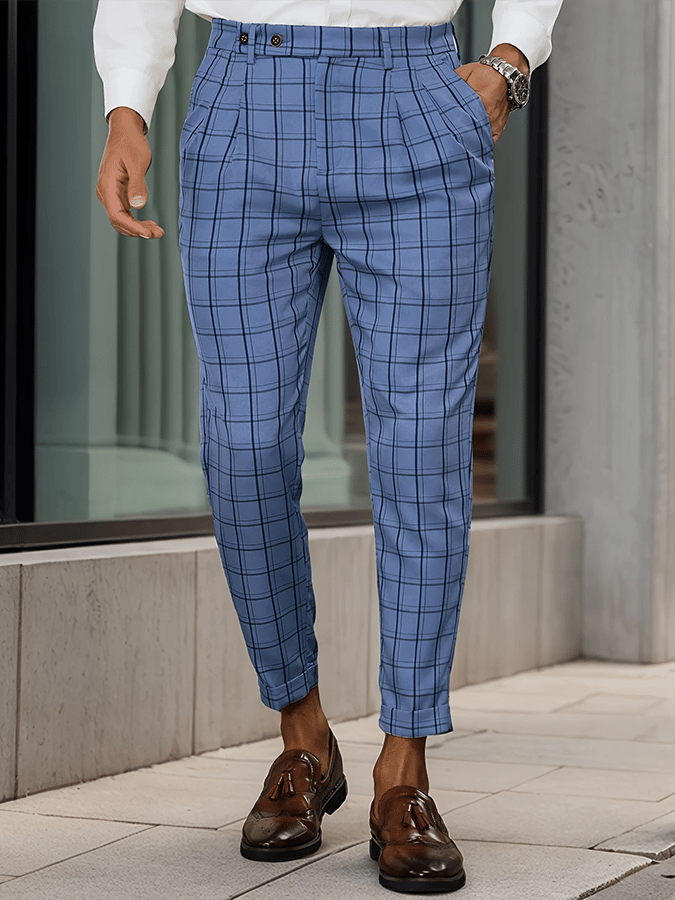 Men's Fashionable Plaid Design Business Casual Pants
