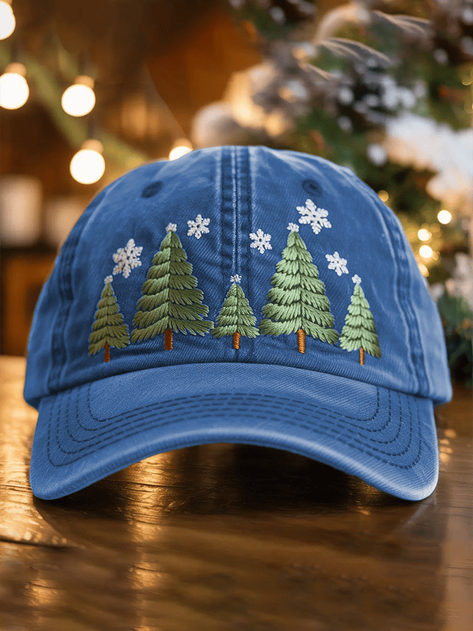 Unisex Washed Cotton Christmas Tree Print Hat