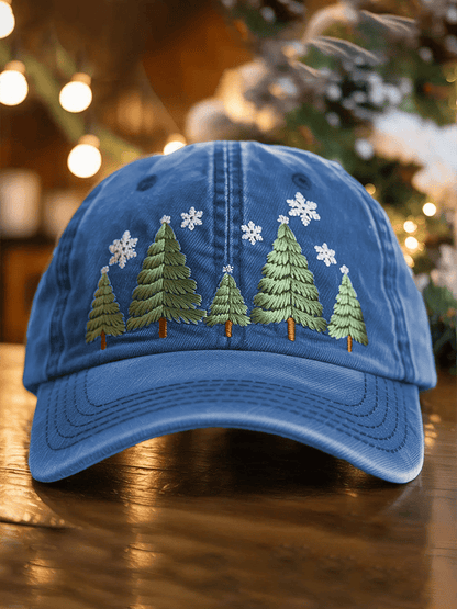 Unisex Washed Cotton Christmas Tree Print Hat