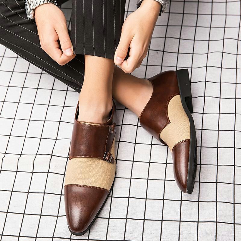 Men's Fashion Color Clash British Casual Buckle Leather Shoes