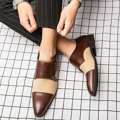 Men's Fashion Color Clash British Casual Buckle Leather Shoes