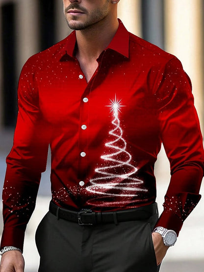 Men's Luxury Christmas Contrast Color Print Long Sleeve Shirt