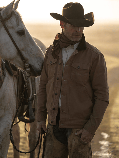 Men's Retro Western Colorblock Multi-Pocket Outdoor Outer Jacket