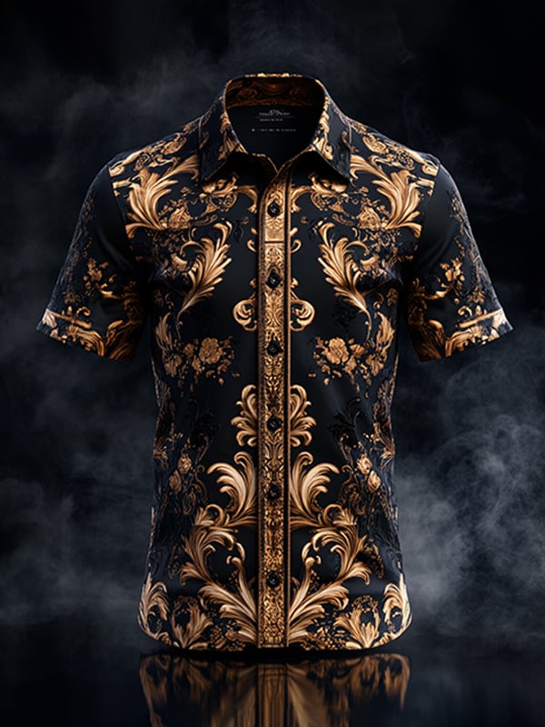Men's Dark Gothic Skull Pattern Short Sleeve Shirt