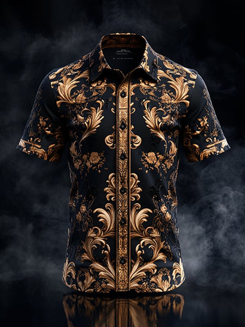 Men's Dark Gothic Skull Pattern Short Sleeve Shirt