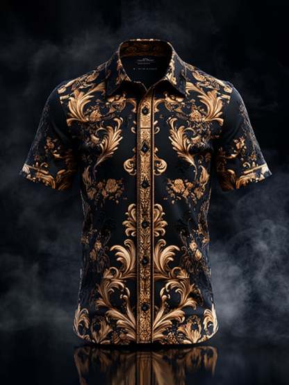 Men's Dark Gothic Skull Pattern Short Sleeve Shirt
