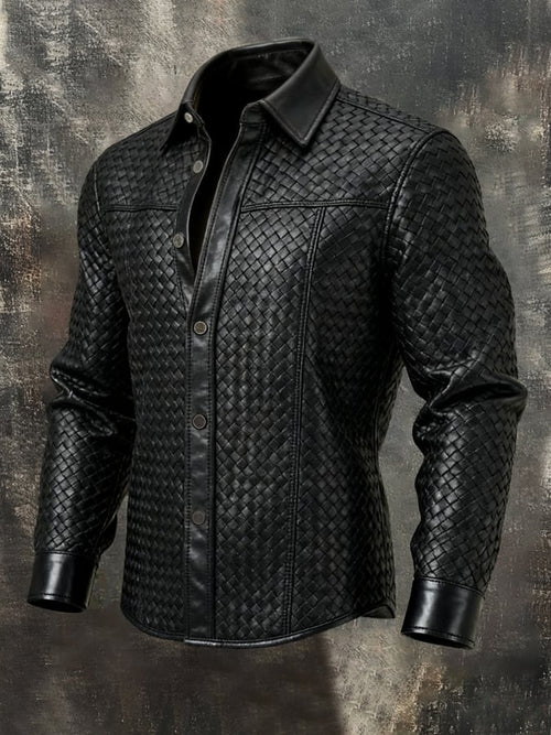 Men's Vintage Woven Leather Long-Sleeve Shirt