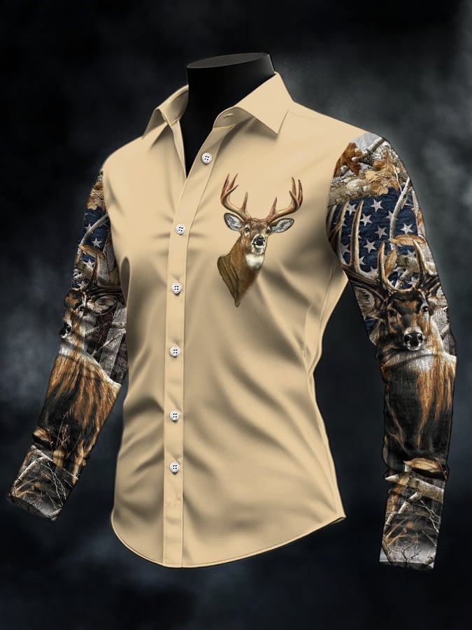 Men's Casual Simple Camouflage Elk Western Style Shirt