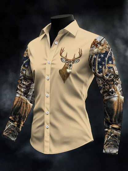 Men's Casual Simple Camouflage Elk Western Style Shirt