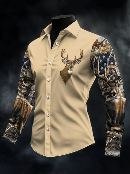 Men's Casual Simple Camouflage Elk Western Style Shirt