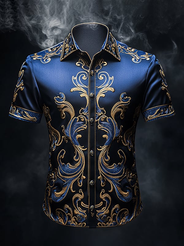 Men's Retro Gothic Pattern Short Sleeve Shirt