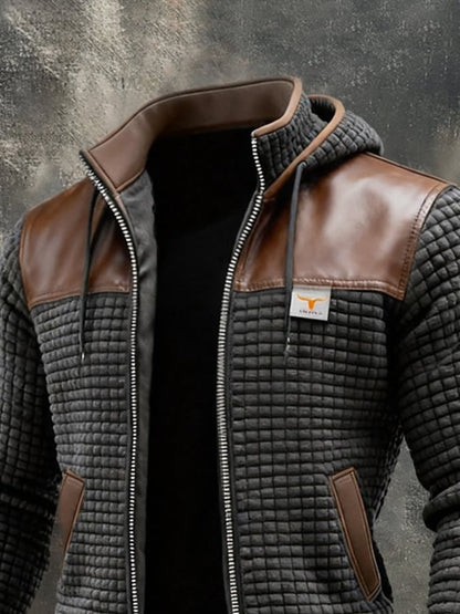 Men's Retro Textured Paneled Leather Outdoor Jacket