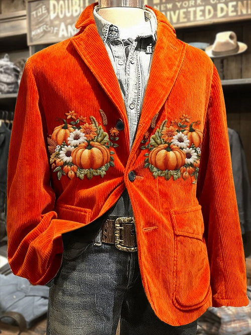 Men's Thanksgiving Pumpkin Print Casual Jacket