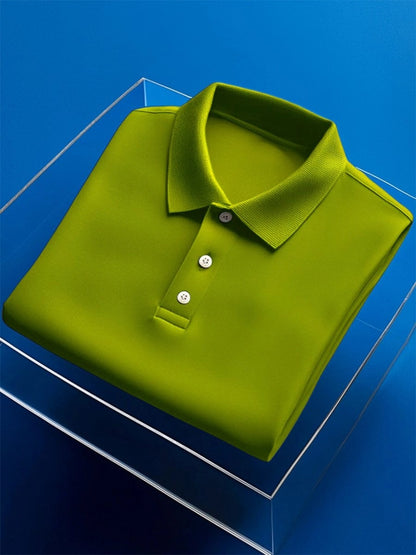 Men's Business Casual Embroidery Button Short Sleeve Polo Shirt