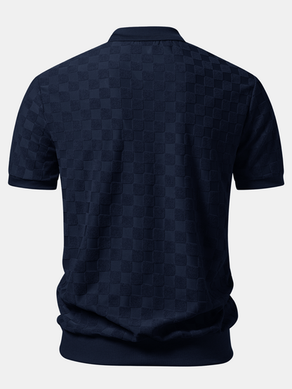 Checkerboard V-Neck Knit Polo
