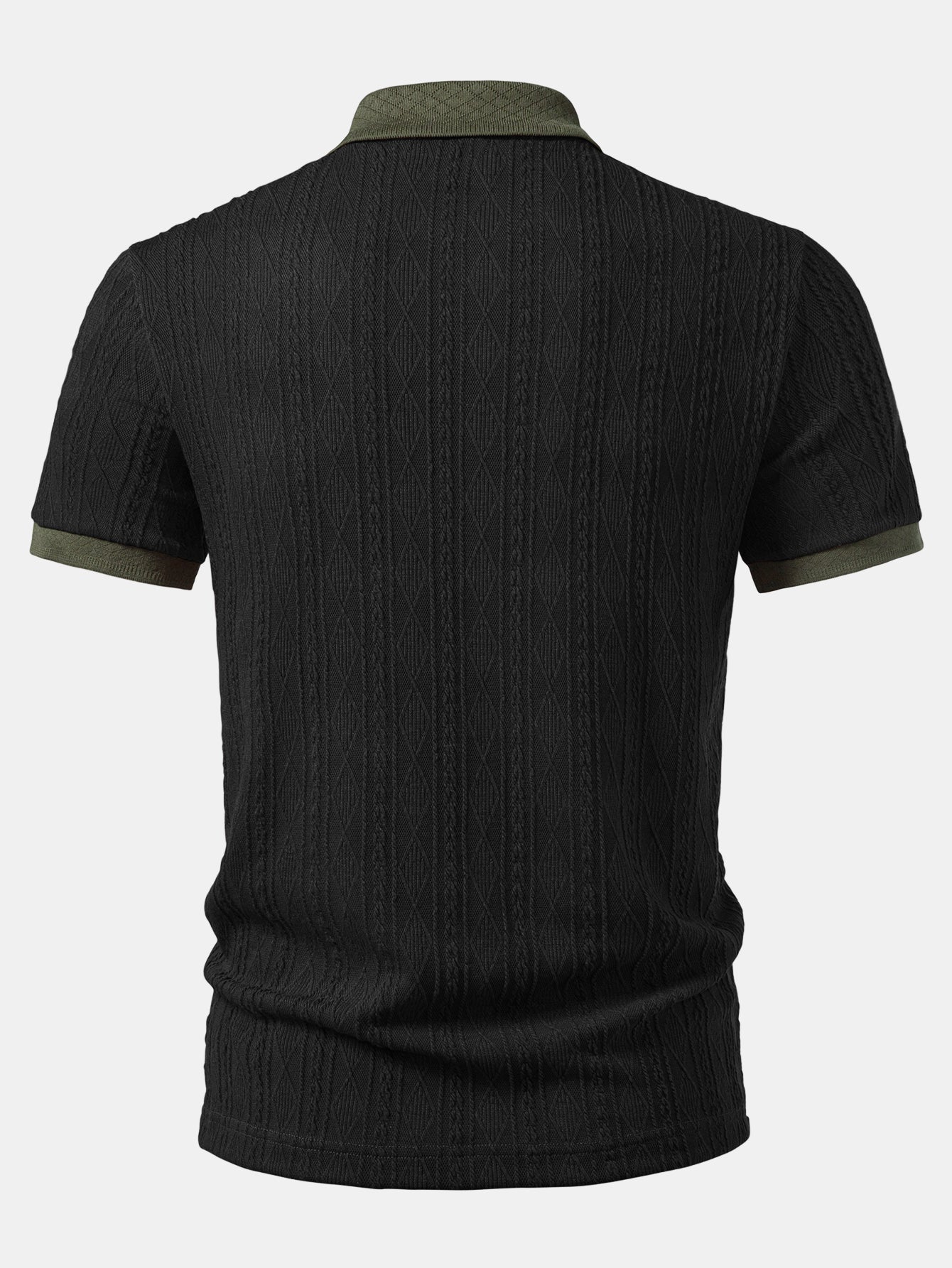 Contrast Collar Geometric Jacquard Knit Polo