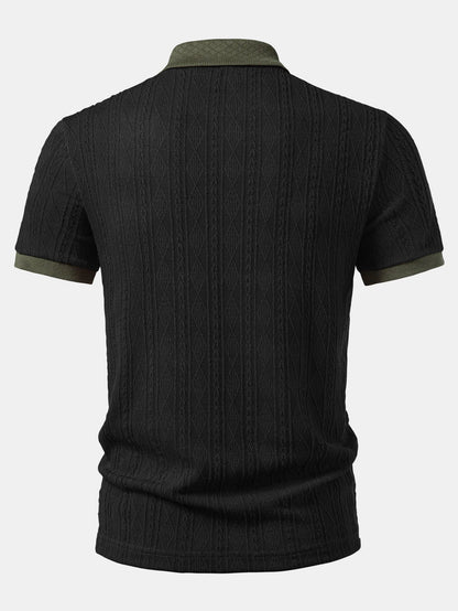 Contrast Collar Geometric Jacquard Knit Polo