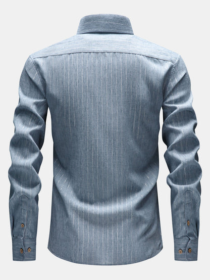 Long Sleeve Stripe Linen Look Button Up Shirt
