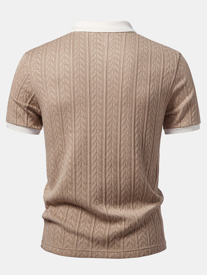 Wheat Ear Jacquard Zipper Knit Polo